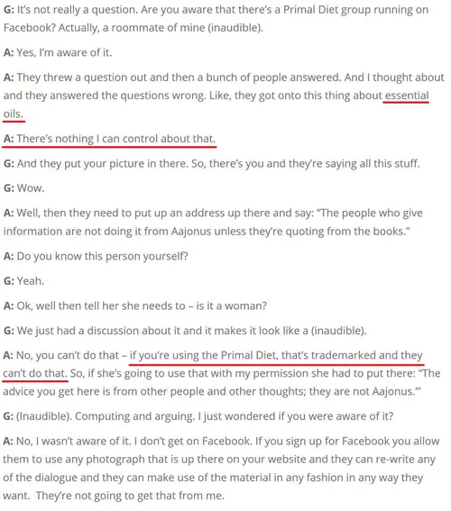Screenshot of Aajonus instructions in the Facebook group