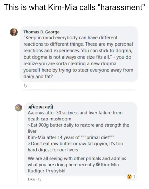 Screenshot of what Kim Mia calls harassment, part 3