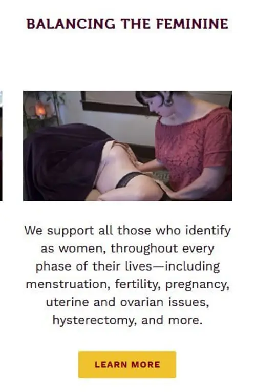 Screenshot of Blossom and Be balancing the feminine service statement